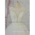 Bateau Neck Chapel Train Bridal Gown Fancy Ruffle Layered